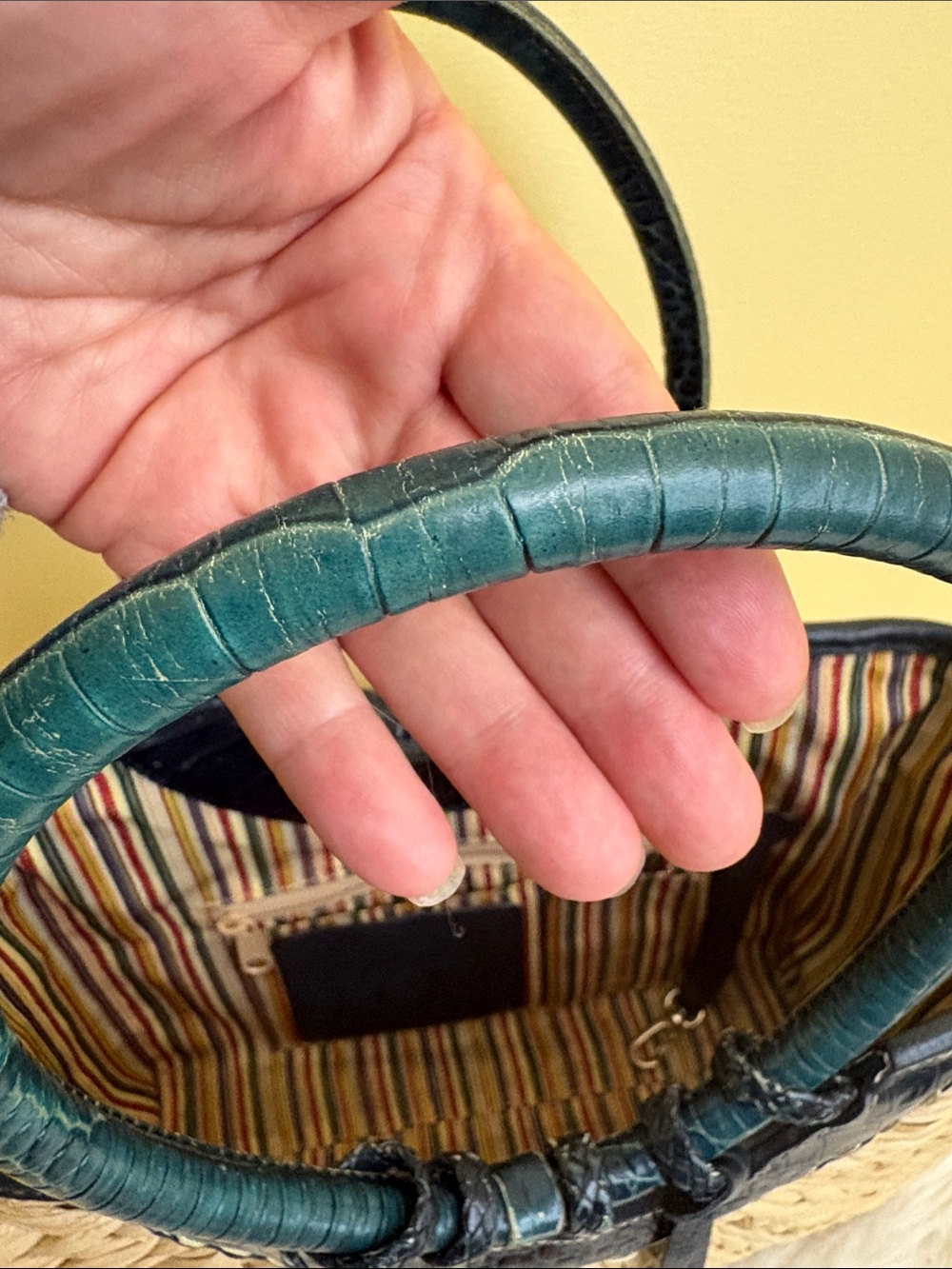 Brighton | Woven Straw Structured Dark Green Croc-Texture Top Handles Tote Bag - Picture 9 of 17